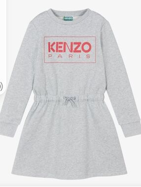 Kenzo Grey Sweatshirt Dress with Pink Logo